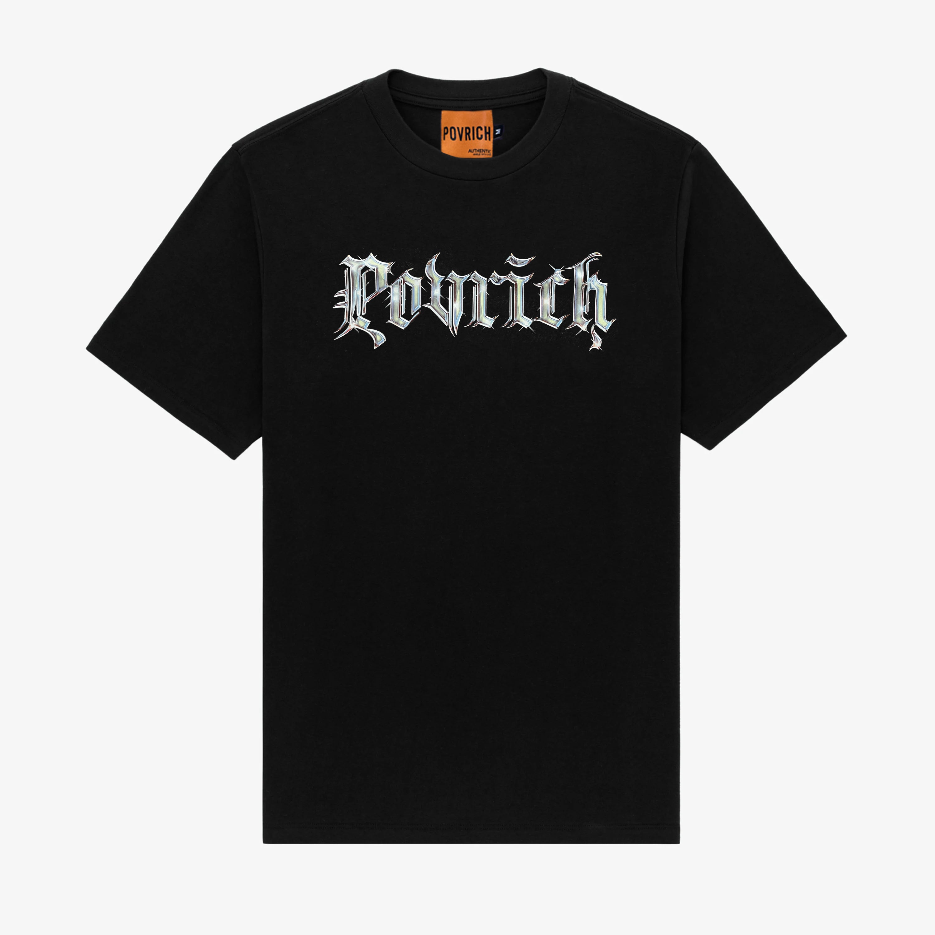 Povrich Chrome Tee with chrome logo graphic on the front available in black. 